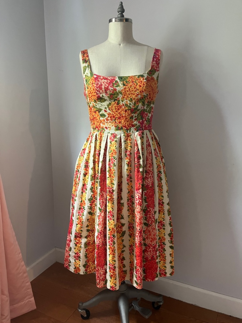 Floral Vintage Style Sundress in Red, Orange & Green